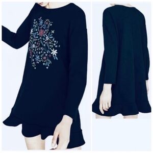 ZARA EMBROIDERED DRESS FRILL HEM LONG SLEEVE 
Size S